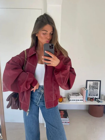 Chaqueta Oversize Mujer Diseño en Contraste