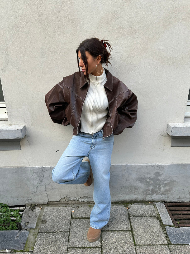 Chaqueta Oversize Mujer Diseño en Contraste