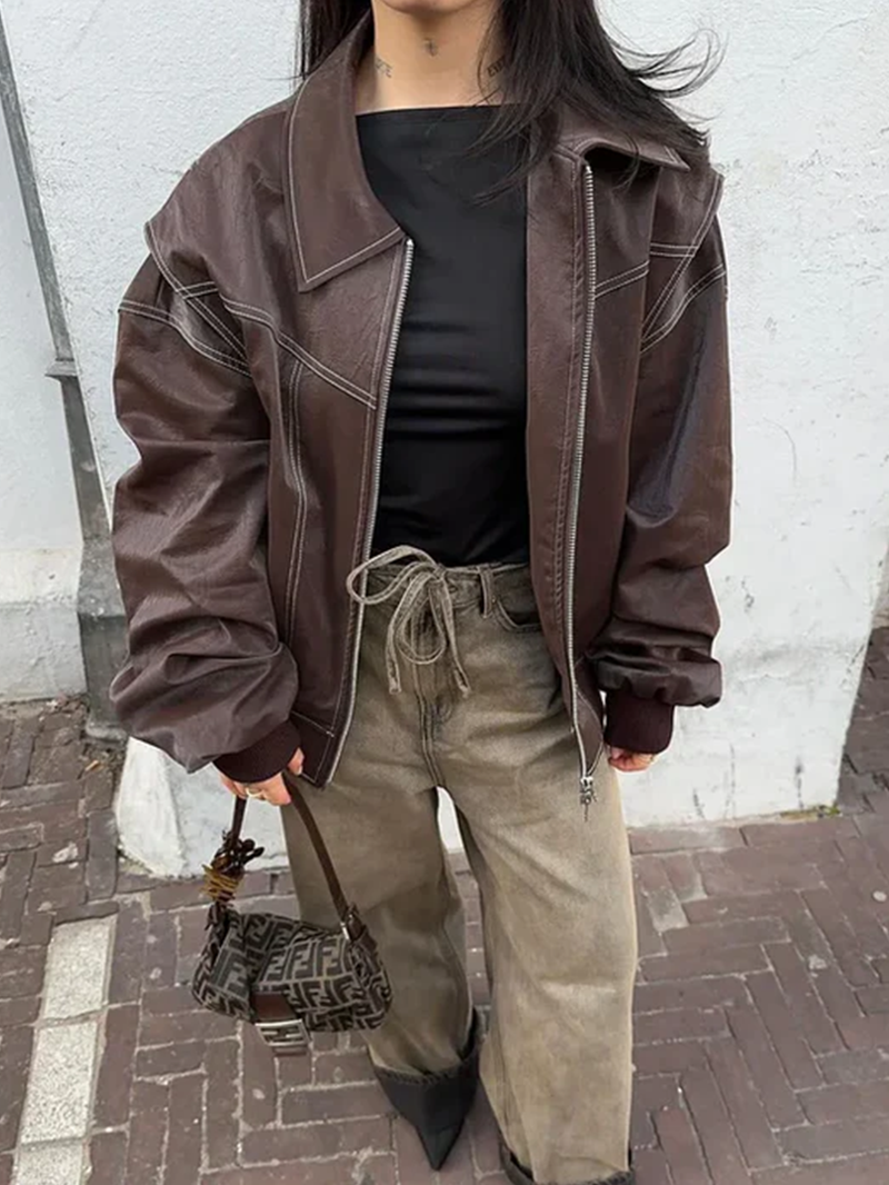 Chaqueta Oversize Mujer Diseño en Contraste