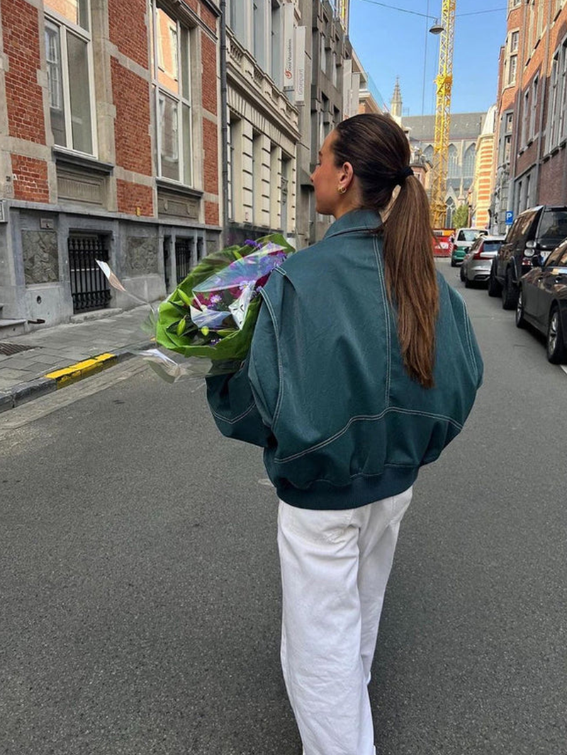Chaqueta Oversize Mujer Diseño en Contraste