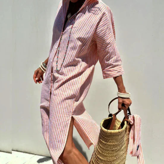 Vestido camisero mujer midi de tela ligera manga larga