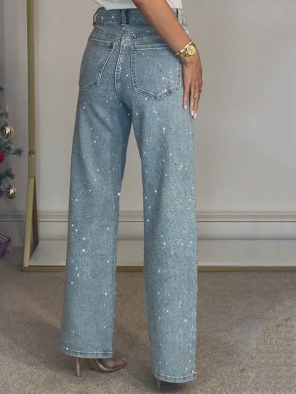 Pantalones Vaqueros Mujer Brillantes Ajuste Slim