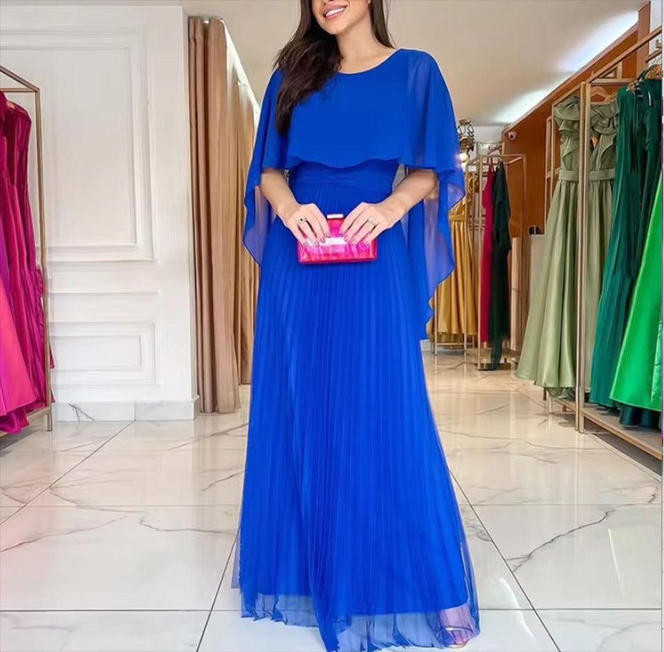 Vestido Largo Mujer Plisado Clásico Manga Capa - Mavetta