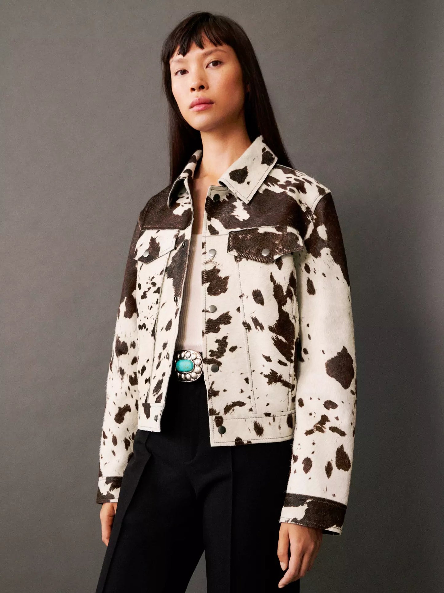 Chaqueta Corta Mujer con Cierre de Botones Estampado Animal