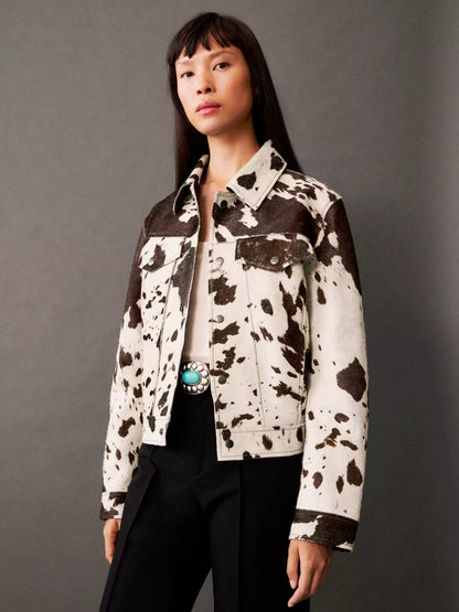 Chaqueta Corta Mujer con Cierre de Botones Estampado Animal