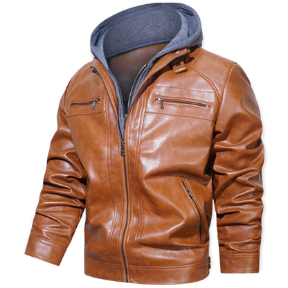 Chaqueta Hombre de Cuero Exterior con Capucha