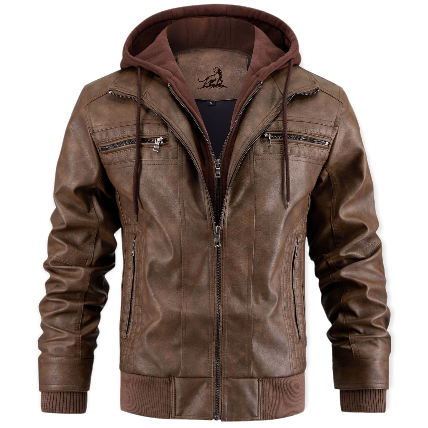 Chaqueta Hombre de Cuero con Capucha y Cremallera
