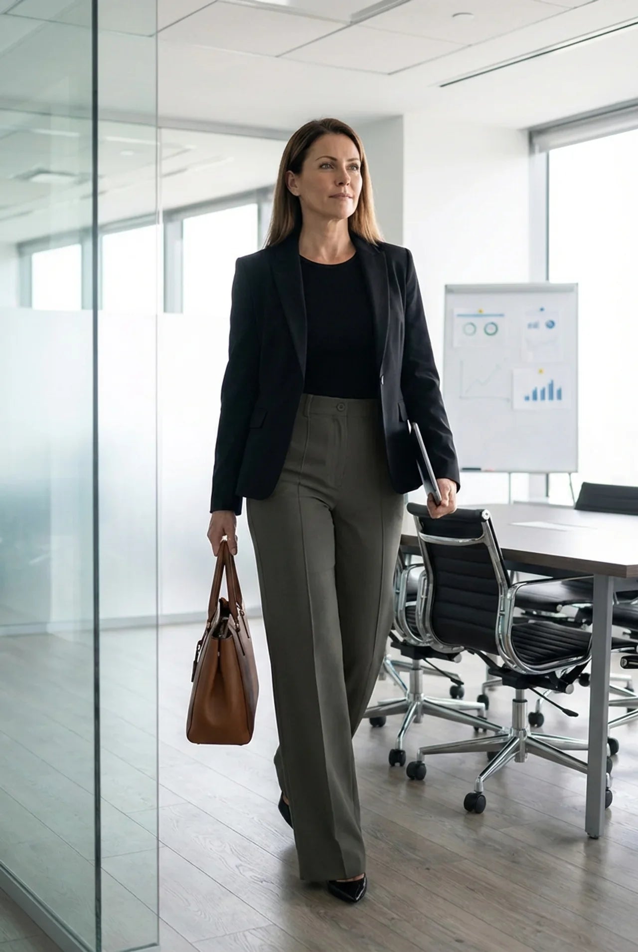 Pantalones Mujer Traje Cintura Alta Ajuste Recto