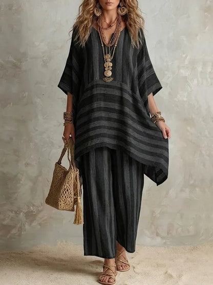 Conjunto Mujer Holgado de Rayas Elegante