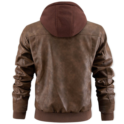 Chaqueta Hombre de Cuero con Capucha y Cremallera