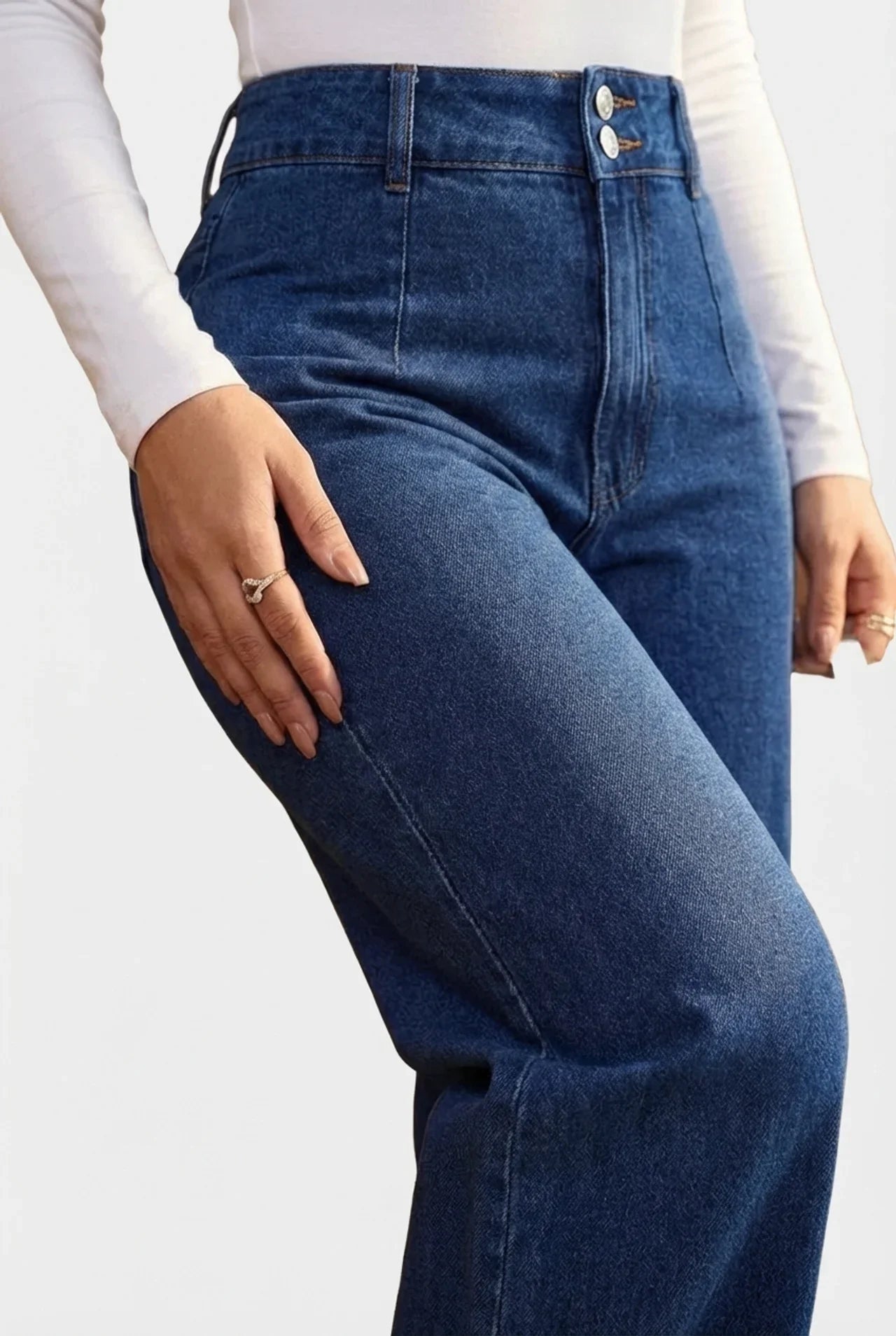 Pantalones Vaqueros Mujer Tiro Alto Corte Ancho