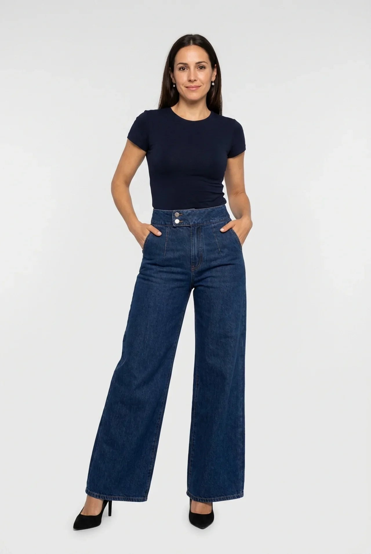 Pantalones Vaqueros Mujer Tiro Alto Corte Ancho