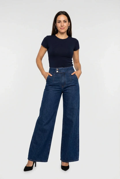 Pantalones Vaqueros Mujer Tiro Alto Corte Ancho