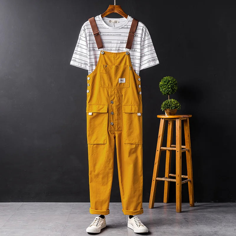 Peto Cargo Hombre Algodón Pernera Recta Estilo Utilitario