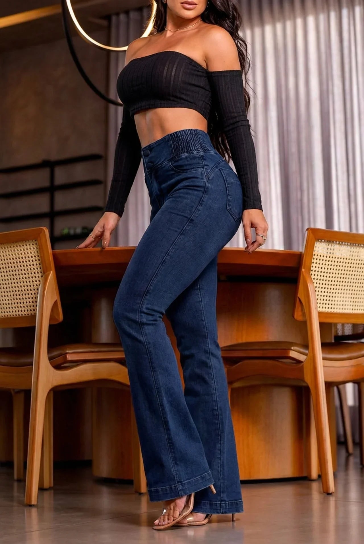 Pantalones Vaqueros Hombre Elásticos Corte Acampanado