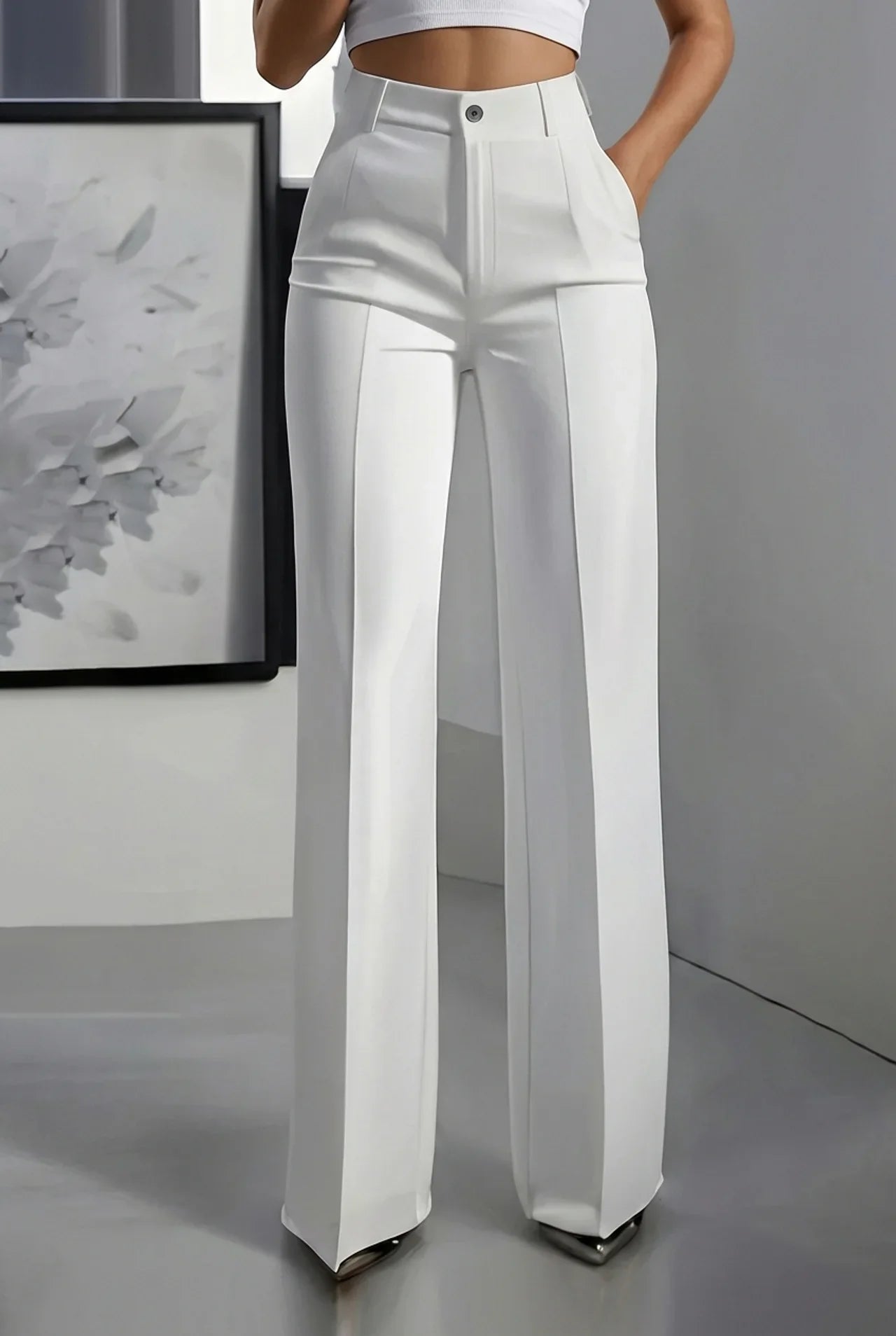 Pantalones Mujer Traje Cintura Alta Ajuste Recto