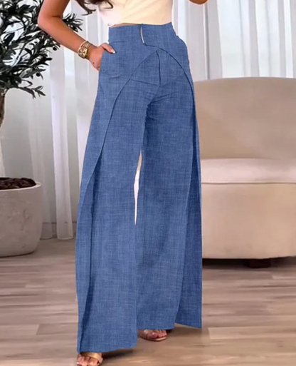 Pantalón Mujer Fluido Talle Alto Corte Amplio Abertura