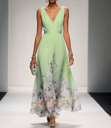 Vestido maxi mujer de tejido ligero escote en V