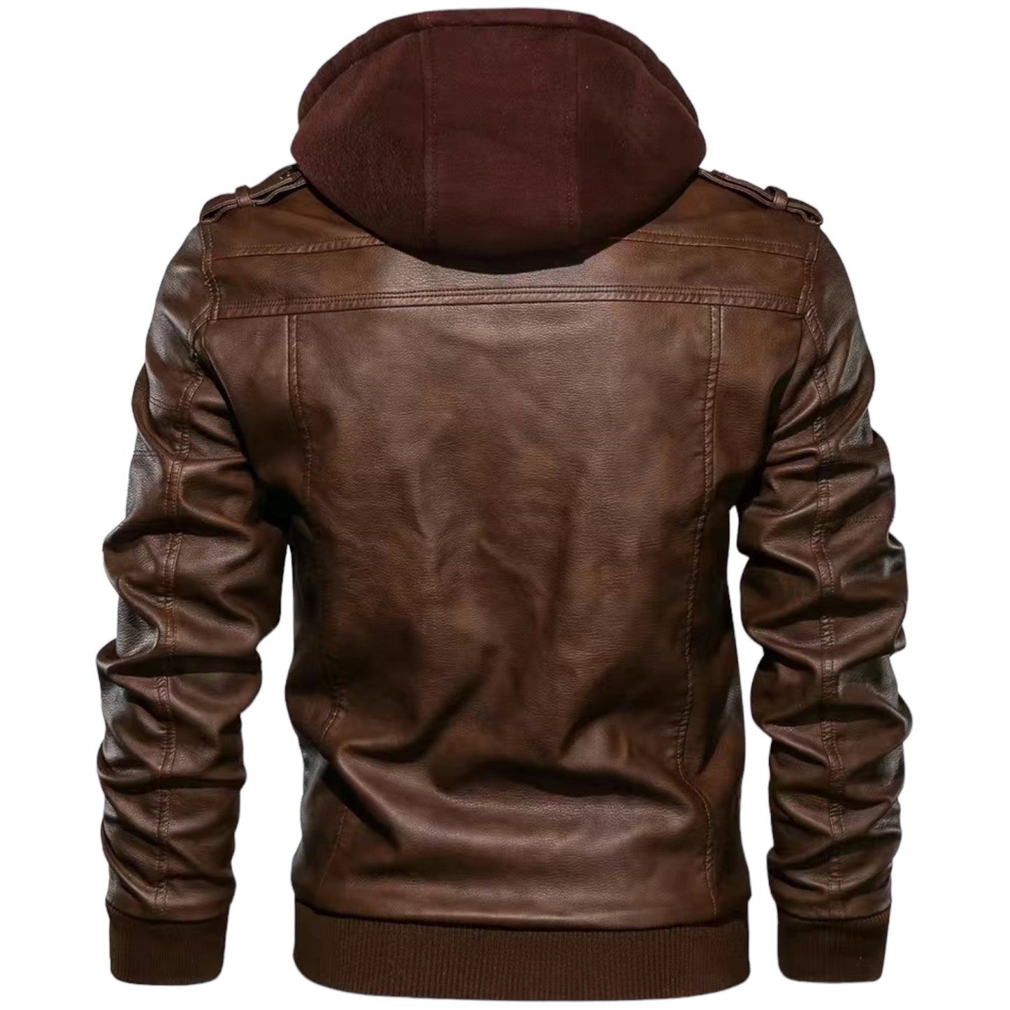 Chaqueta hombre de cuero con capucha y cremallera