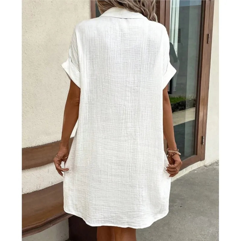 Vestido Camisero Mujer de Lino y Algodón Botones Bolsillos