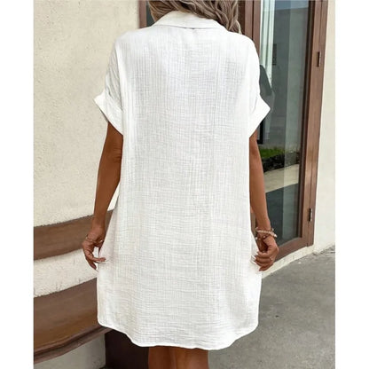 Vestido Camisero Mujer de Lino y Algodón Botones Bolsillos