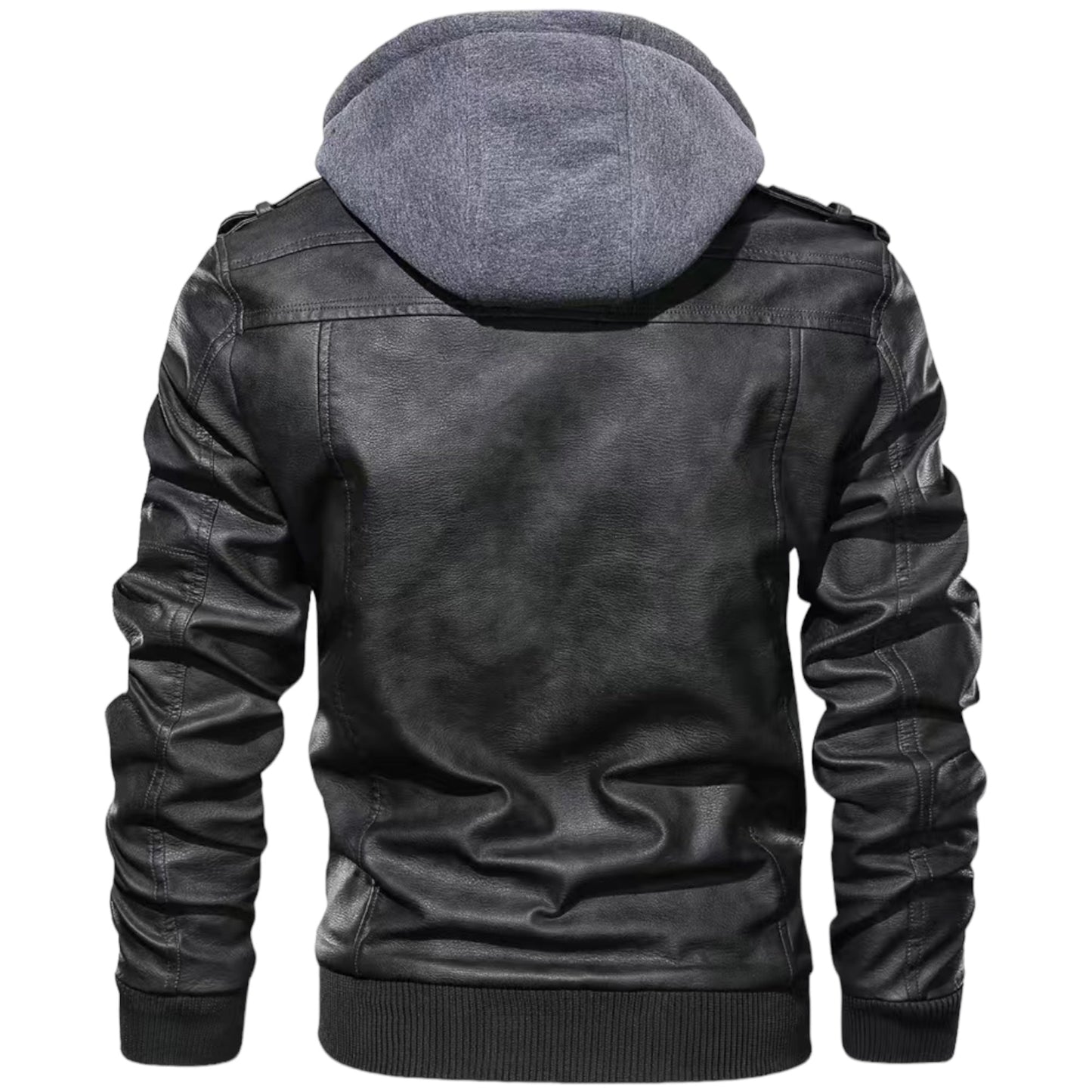Chaqueta hombre de cuero con capucha y cremallera