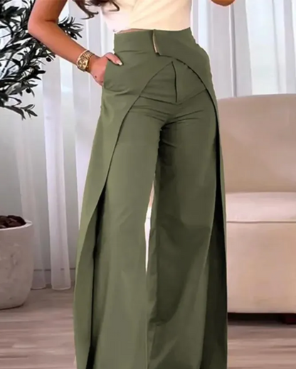 Pantalón Mujer Fluido Talle Alto Corte Amplio Abertura - Mavetta