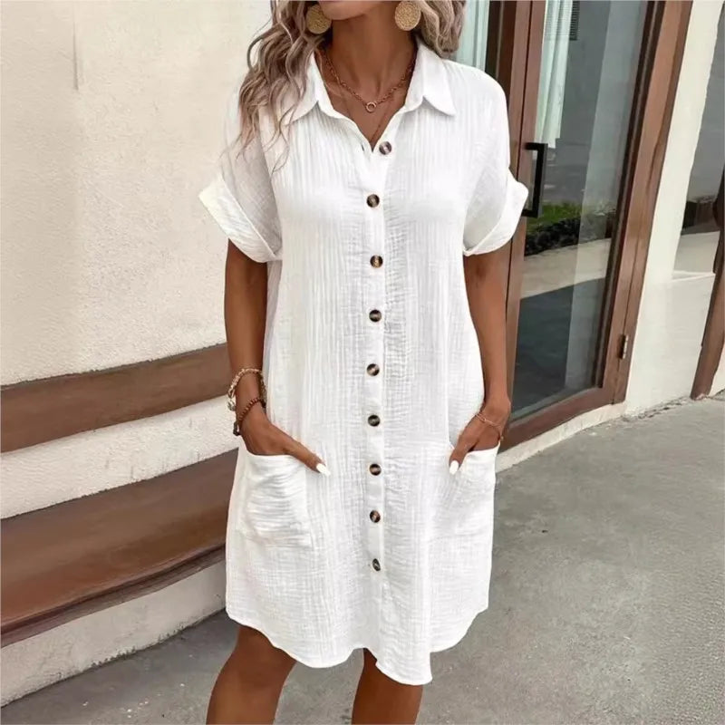 Vestido Camisero Mujer de Lino y Algodón Botones Bolsillos - Mavetta