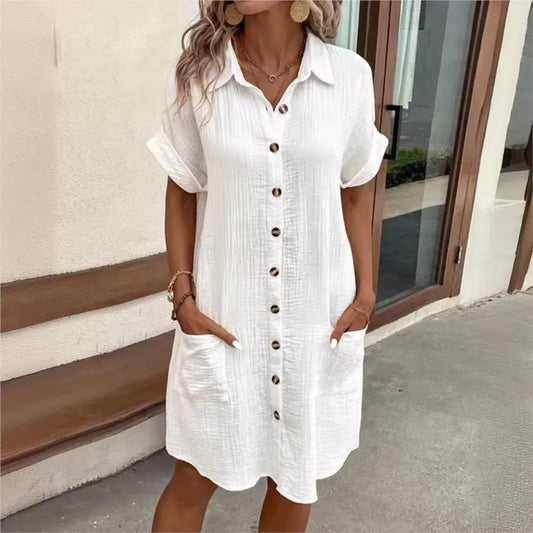 Vestido Camisero Mujer de Lino y Algodón Botones Bolsillos - Mavetta