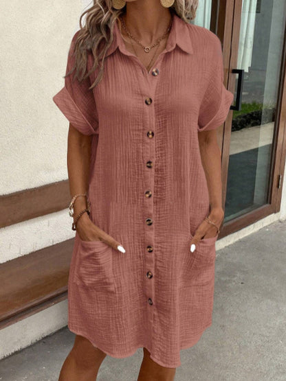 Vestido Camisero Mujer de Lino y Algodón Botones Bolsillos