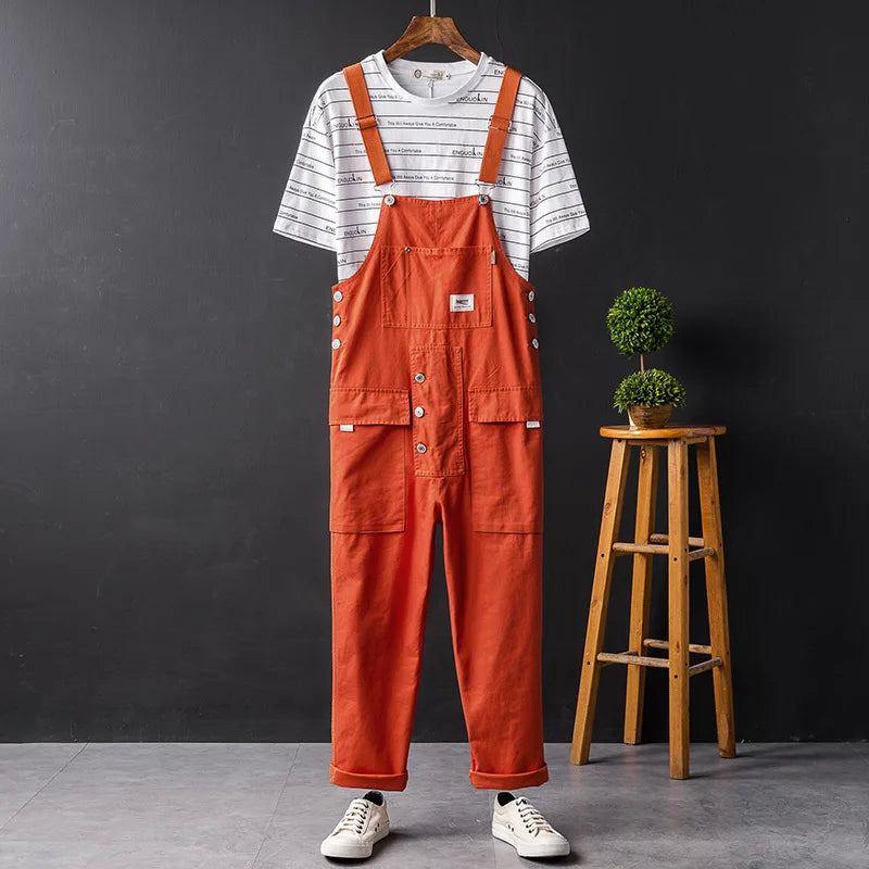 Peto Cargo Hombre Algodón Pernera Recta Estilo Utilitario