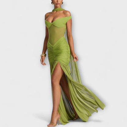 Vestido noche Mujer Hombros Descubiertos Abertura Lateral