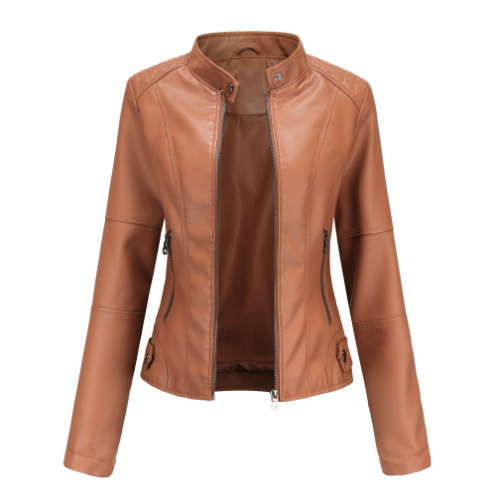 Chaqueta Biker Mujer de Cuero Sintético Cremallera Cuello Solapa