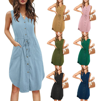 Vestido Mujer Veraniego Botones Corte Fluido