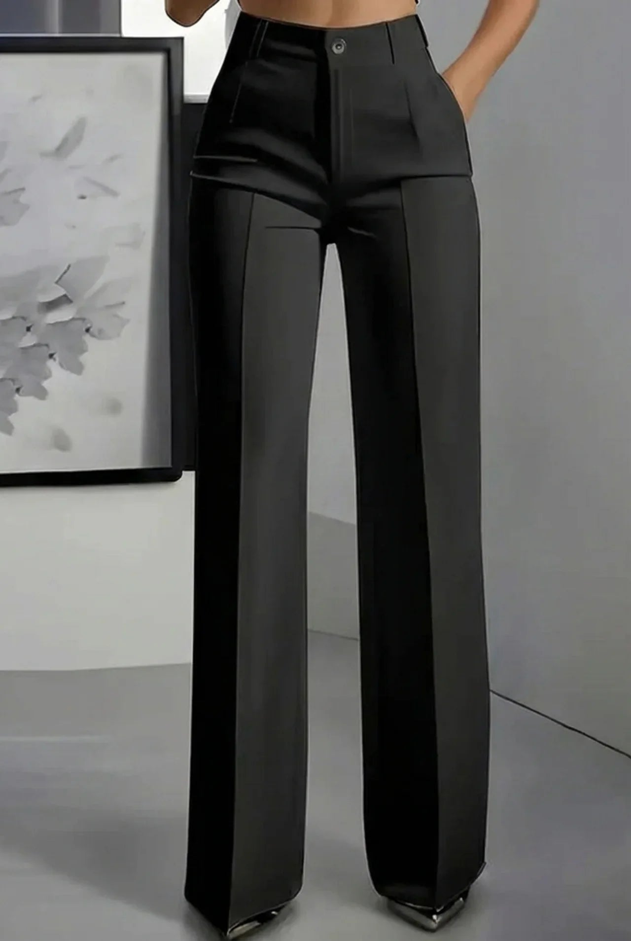 Pantalones Mujer Traje Cintura Alta Ajuste Recto