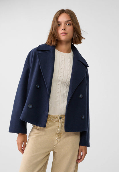 Chaqueta corta mujer de lana cruzada cuello solapa doble botonadura