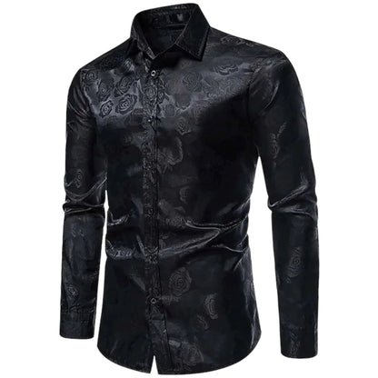 Camisa Hombre Algodón Detalles Florales Manga Larga