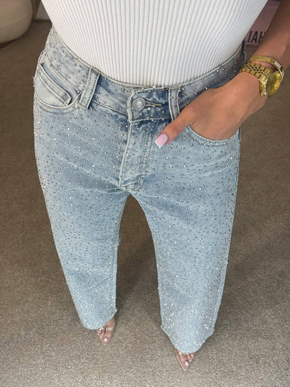 Pantalones Vaqueros Mujer Brillantes Ajuste Slim