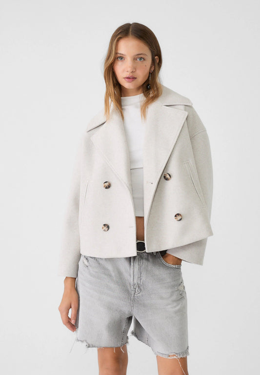 Chaqueta corta mujer de lana cruzada cuello solapa doble botonadura - Mavetta