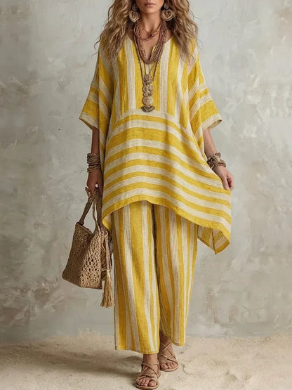 Conjunto Mujer Holgado de Rayas Elegante