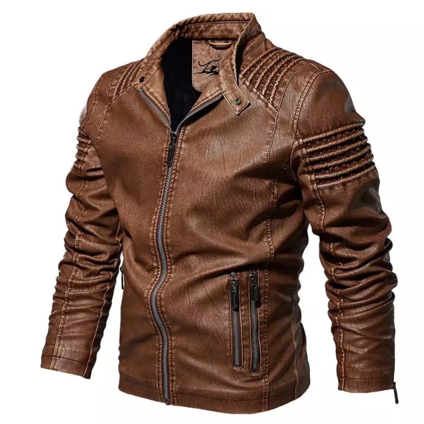Chaqueta Hombre de Cuero con Cremallera y Bolsillos