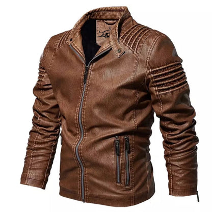 Chaqueta Hombre de Cuero con Cremallera y Bolsillos