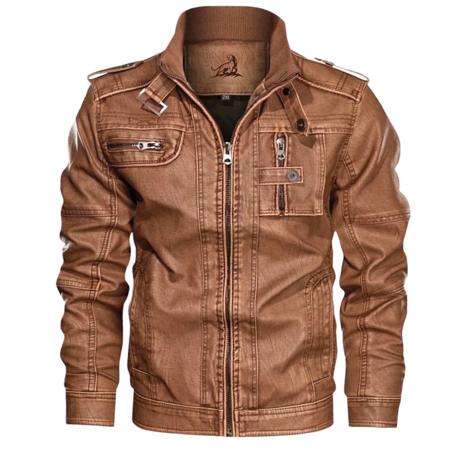 Chaqueta Hombre de Cuero con Cremallera Ajuste Regular