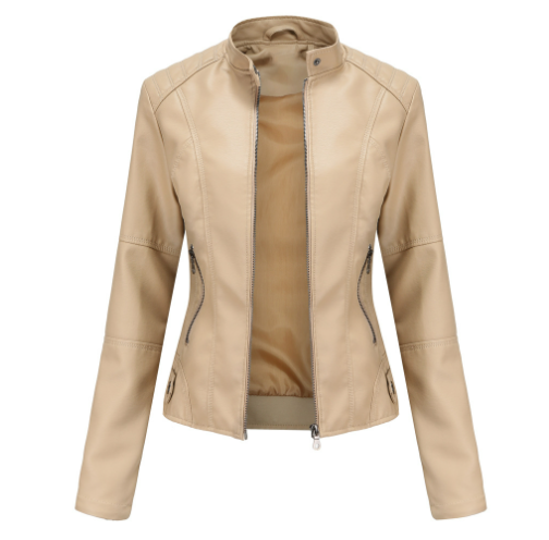 Chaqueta Biker Mujer de Cuero Sintético Cremallera Cuello Solapa
