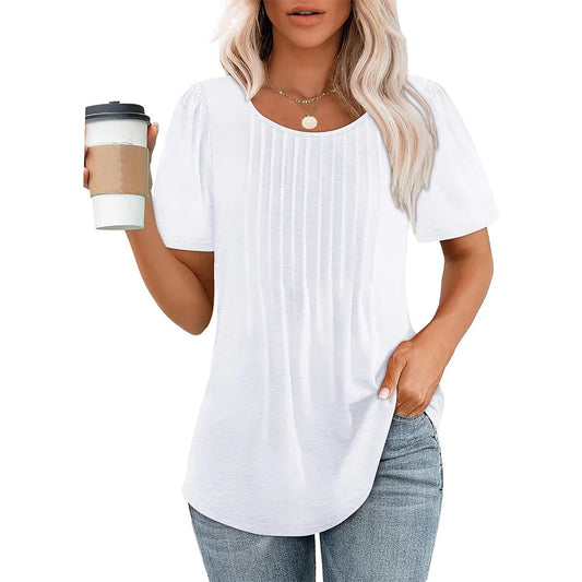 Camiseta Mujer Manga Corta Pliegues Cuello Redondo - Mavetta