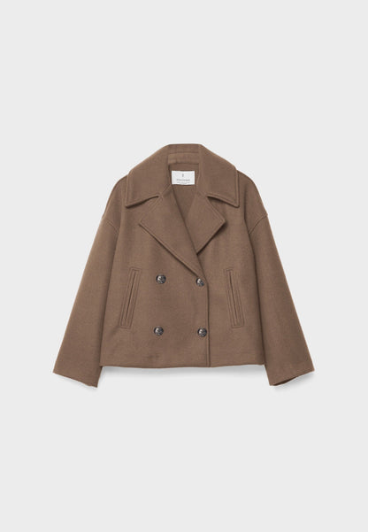 Chaqueta corta mujer de lana cruzada cuello solapa doble botonadura