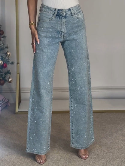 Pantalones Vaqueros Mujer Brillantes Ajuste Slim