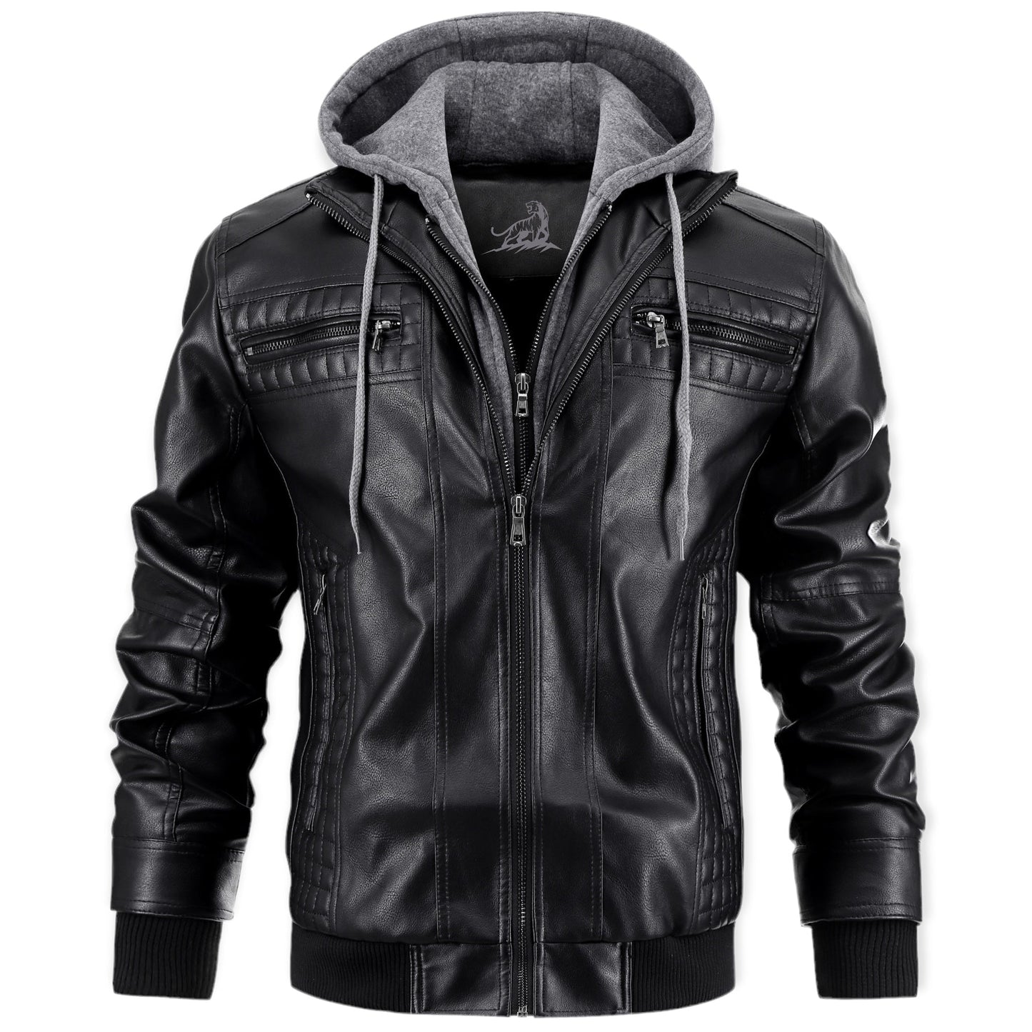 Chaqueta Hombre de Cuero con Capucha y Cremallera