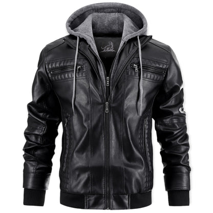 Chaqueta Hombre de Cuero con Capucha y Cremallera