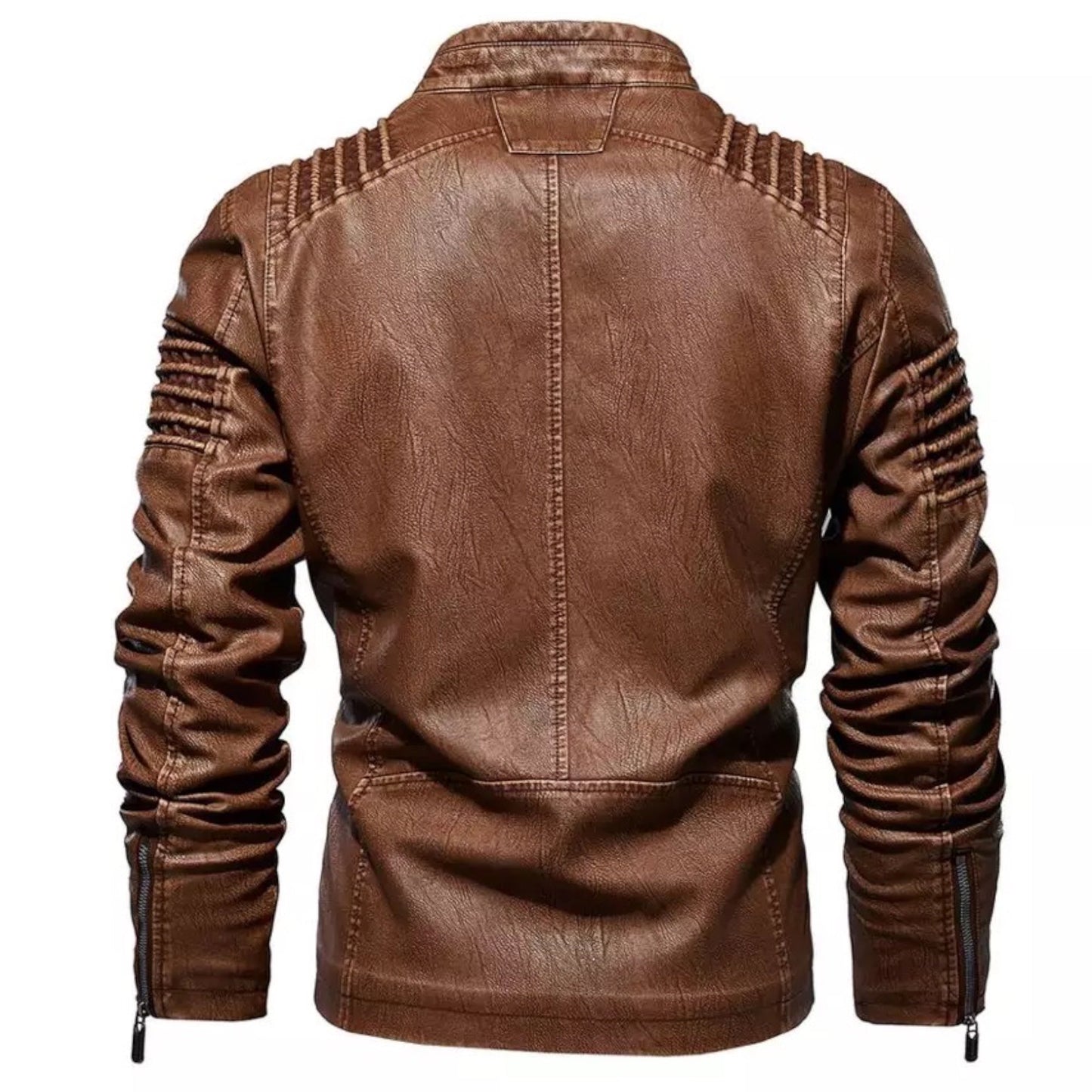 Chaqueta Hombre de Cuero con Cremallera y Bolsillos